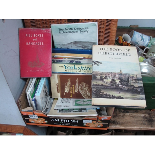 1159 - Books on North Derbyshire, a Chesterfield firm pill boxes and bandages, a Book of Chesterfield by Ro... 