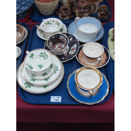 1185 - Rockingham Pottery Hand Painted Saucer, with turquoise and gilt border plus cup, similar tea ware:- ... 