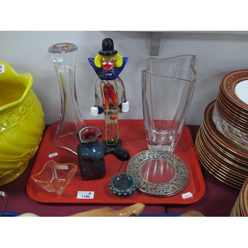 1190 - Louise Kennedy and Marcaurel Glass Vases, clown 29.5cm high, Villeroy & Boch dish, silvered teapot s... 