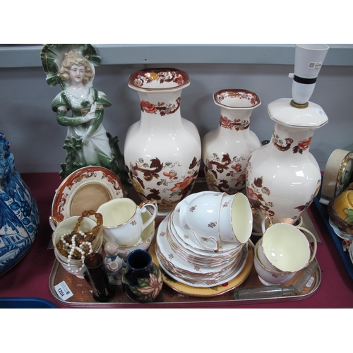 1204 - *WITHDRAWN* Mason's 'Brown Velvet' Table Lamp, vases, photo frame teaware, Moorcroft vase (chipped),... 