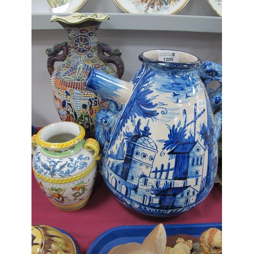 1205 - Xx Century Japanese Vase, Continental blue-white jug of ovoid form decorated with buildings, and a c... 