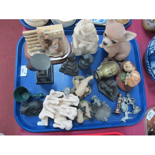 1206 - Metal Nefertiti, resin 'The Embrace', brass buddha, Border Fine Arts, owl dish, other animals, etc:-... 