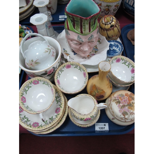 1207 - Sarregumines Character Jug, Aynsley tea ware and plate, Wedgwood jardiniere, etc:- One Tray.