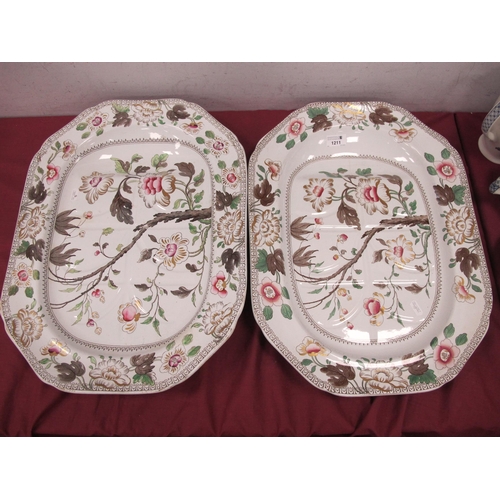 1211 - Pair of Ironstone China Meat Plates, with draining facilities, decorated with Indian tree and foliag... 