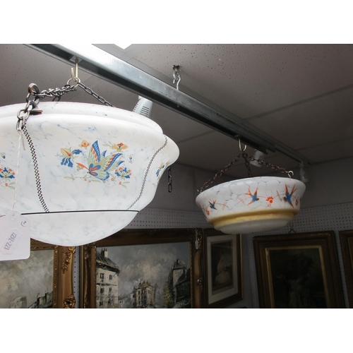 1465 - Two Early XX Century Glass Ceiling Lights, decorated with butterflies and birds. (2).