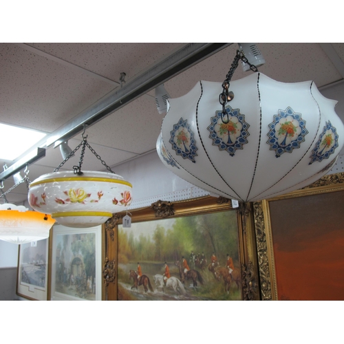 1466 - Two Early XX Century Glass Ceiling Lights, decorated with flora decoration. (2).