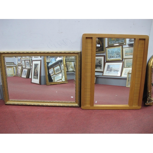 1471 - Rectangular Wall Mirror in Light Oak Designer Frame, dated 2004, 90cm wide, a beveled mirror in gilt... 