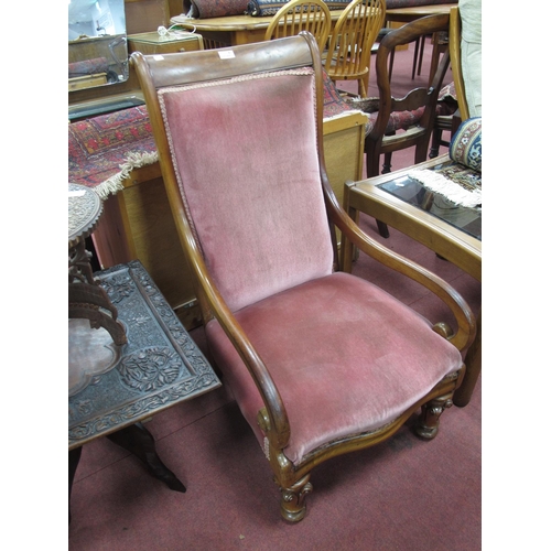 1589 - XIX Century Mahogany Nursing Chair, with upholstered back and seat, shaped arms, serpentine front ra... 