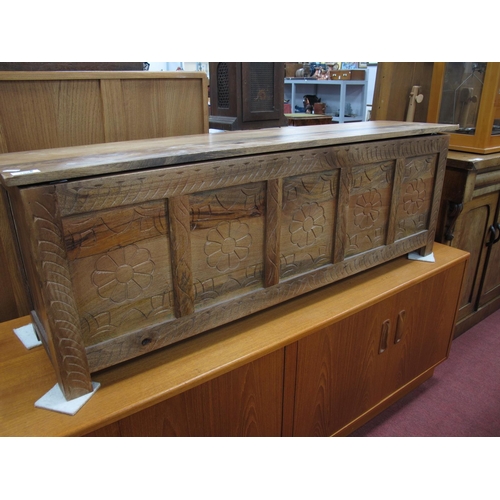 1598 - Hardwood Blanket Box, with petal carved fascia, 120cm wide.