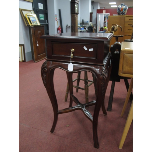 1606 - Mahogany Stained Hardwood Sidetable, with single drawer, on cabriole legs, 80cm high.