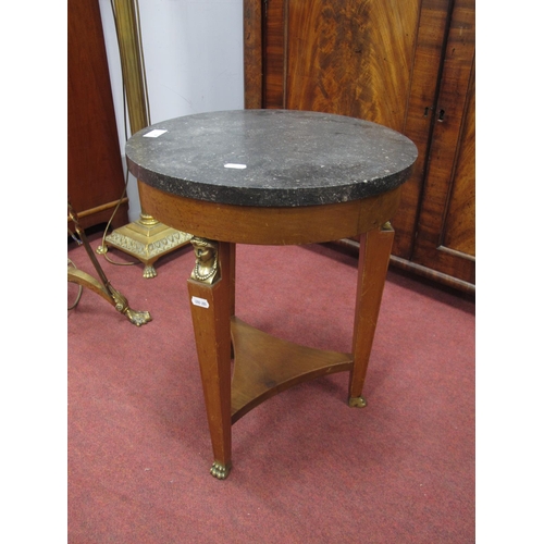 1611 - Occasional Table, with black marble top, tripod legs, and brass head decoration, 53cm high.