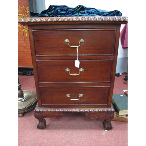 1615 - Mahogany Stained Hardwood Bedside Table, with three drawers, gadrooned edge, and ball and claw feet ... 