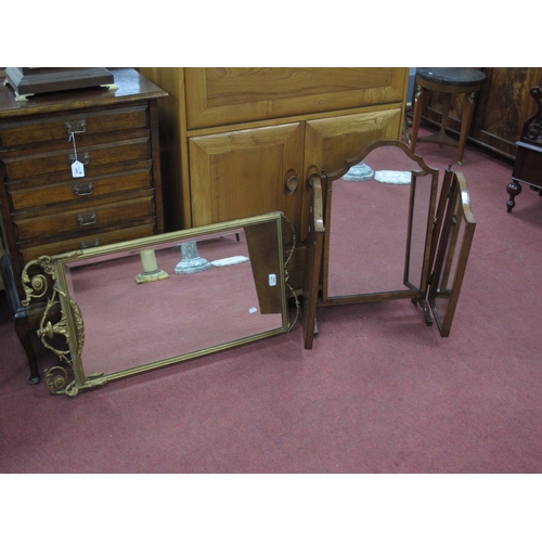 1616 - Rectangular Bevelled Wall Mirror, in gilt wood surround, with swag and scroll mounts, 48cm wide. Wal... 