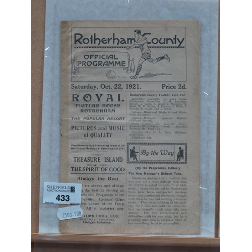 433 - 1921-2 Rotherham County v. Barnsley Twelve Page Programme, for The Midland League Fixture, dated Oct... 