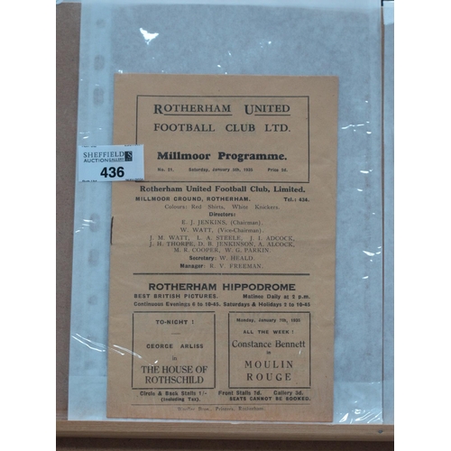 436 - 1934-5 Rotherham United v. Mansfield Town Eight Page Programme, for The Fixture dated January 5th 19... 