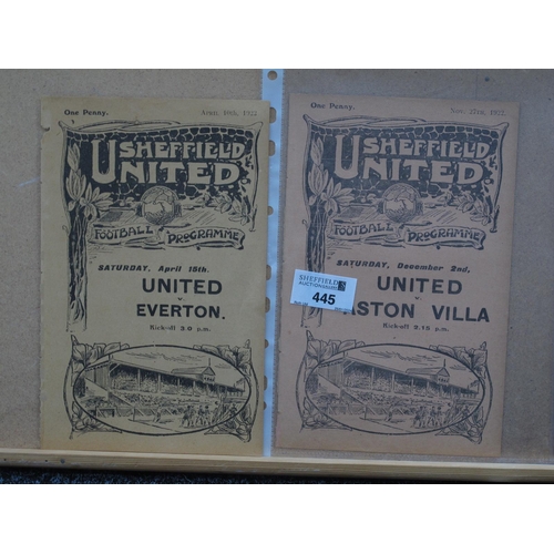 445 - 1922 Sheffield United Reserves v. Rotherham County Four Page Programmes, for The Midland League Fixt... 