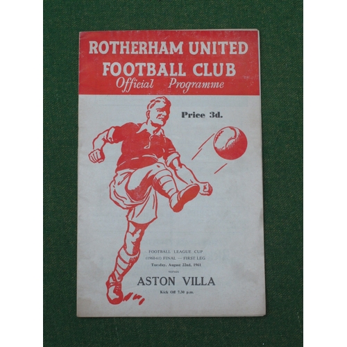 681 - 1961 League Cup Final Programme Rotherham United v. Aston Villa, at Millmoor, dated August 22nd, 196... 