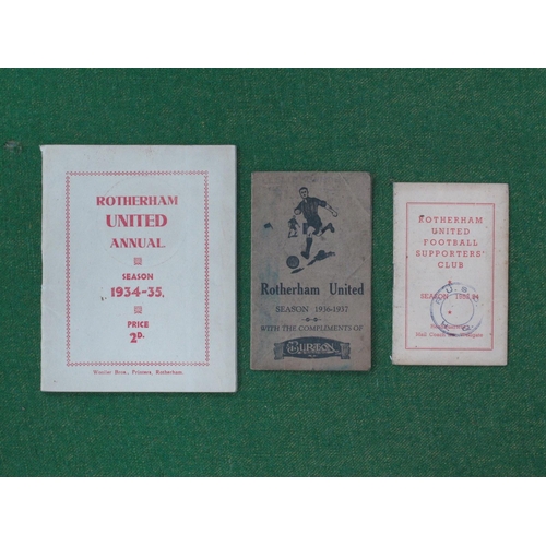 685 - Rotherham United Annual 1934-35, fixture cards from 1936-7 and 53-4 (3).