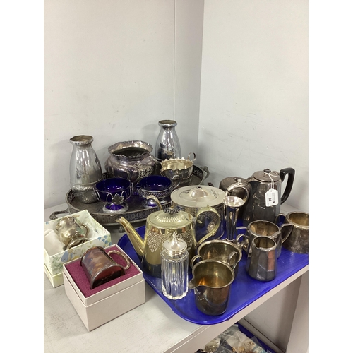 62 - A Mixed Lot of Assorted Plated Ware, including oval gallery style tray, boxed Christening mugs, pair... 