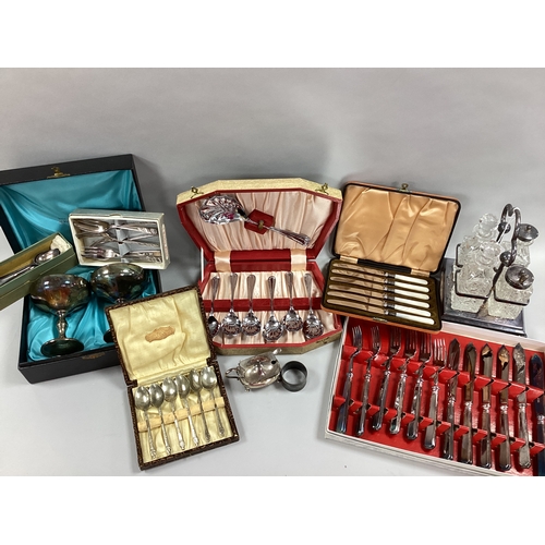 64 - Boxed and Cased Sets of Plated Cutlery, including mother of pearl handled tea knives, pastry forks, ... 