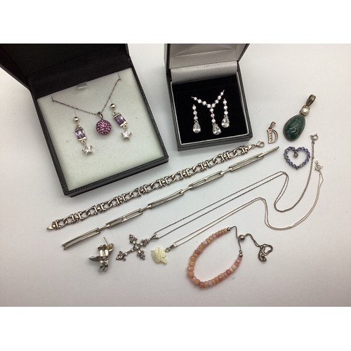 99 - A Small Collection of Stone Set Jewellery, to include necklace and earring set of drop design, a mon... 