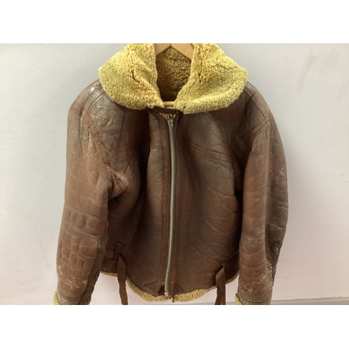 720 - Vintage RAF Aviator Style Sheepskin Flying Jacket, (some wear and zipper pull missing).