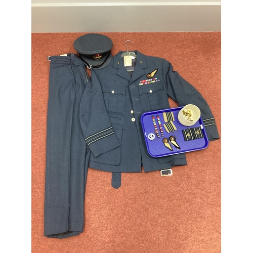 728 - Royal Air Force (RAF) number one dress uniform and peaked cap with Volunteer Reserve Training (VRT) ... 