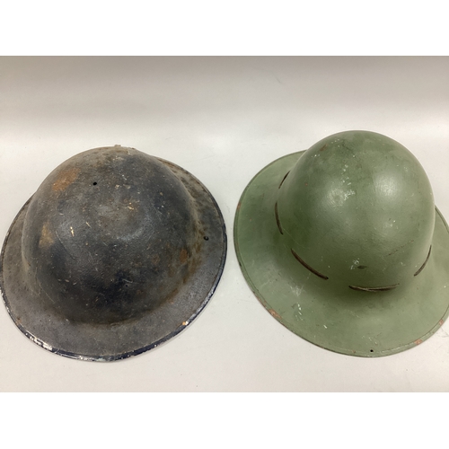 745 - World War II Civil Defence Zuckerman Helmet With Liner, plus Brodie helmet shell only (some corrosio... 