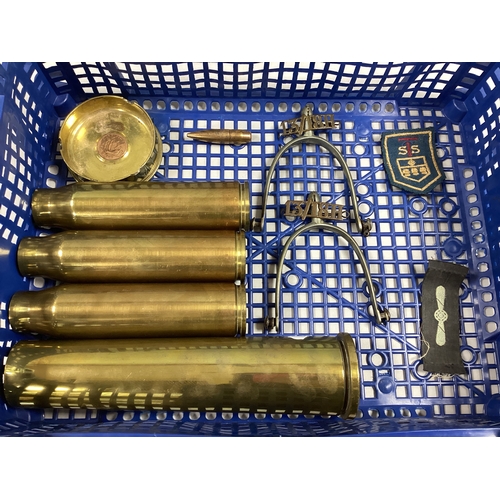 754 - 40mm Cartridge Case, three 30mm cartridge cases, cut down 75mm cartridge case converted into an asht... 