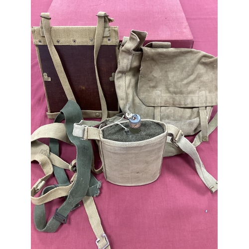 756 - WW2 British Army 1937 Pattern Webbing Items, including haversack (1943), map case and water bottle p... 