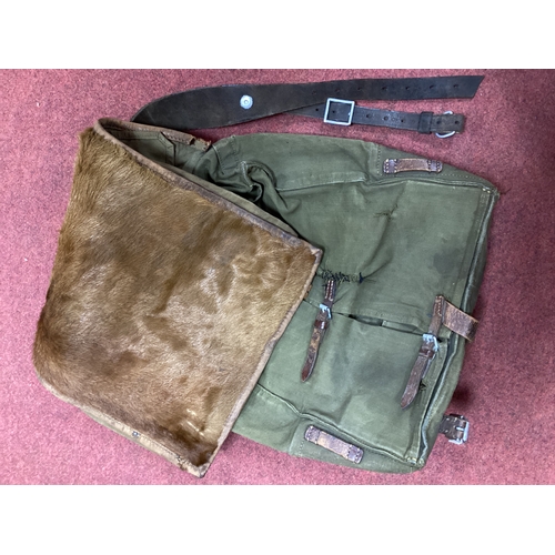 759 - WW2 German Army M34 pony hide Tornister back pack with maker mark and date 1937.