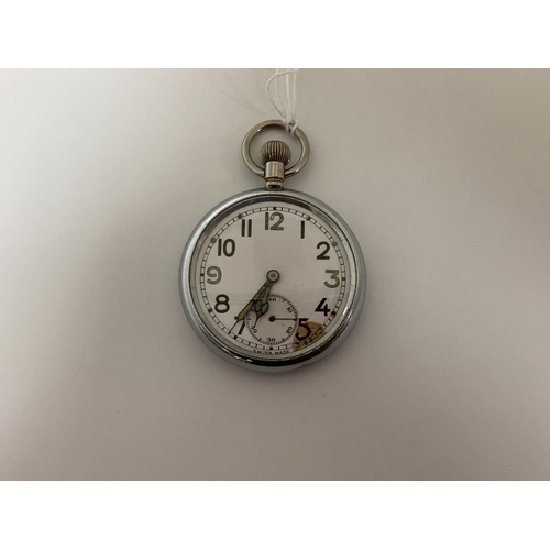 820 - A WWII British Military General Service Trade Pattern Pocket Watch, Arabic numeral dial with subsidi... 