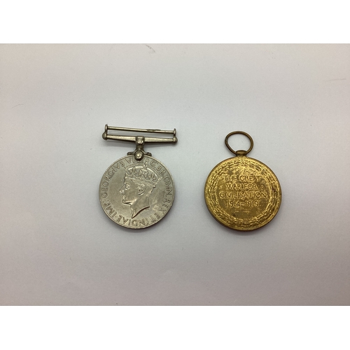 836 - WWI British Victory Medal, awarded to 90873 Cpl. R.Read R.A.M.C, and a WWII British 1939-45 War Meda... 