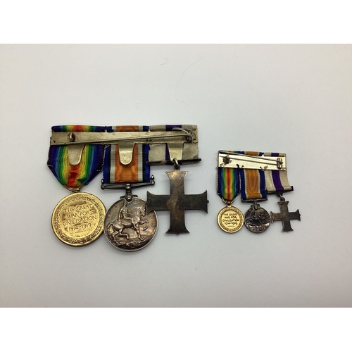 842 - A WW1 British MC Medal Group with matching miniatures, comprising Miltary Cross, British War Medal a... 