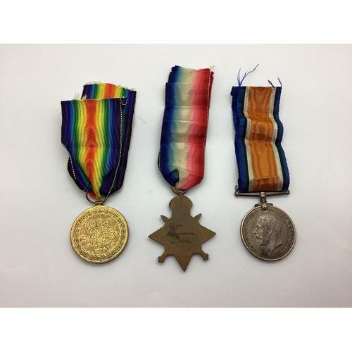 871 - WWI British Army Lancashire Fusiliers Early Casualty Medal Trio, comprising 1914 Mons Star, British ... 