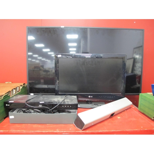 1015 - Sony Flat Screen TV, model no 43W4663; an LG smaller example and Blue-Ray disc player - all untested... 