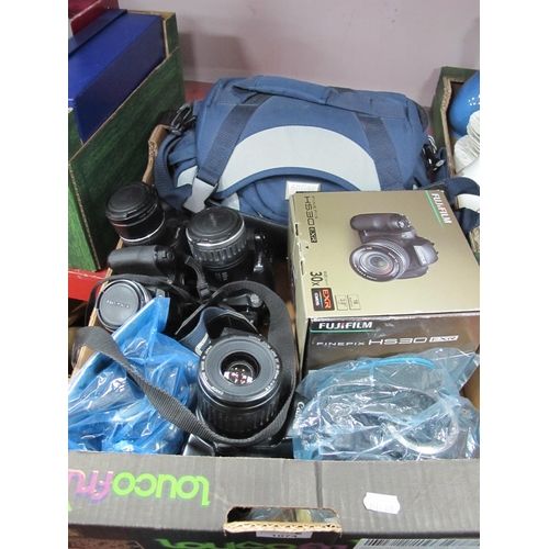 1074 - Fujifilm finepix HS30 EXR boxed camera together with an assortment of other DLSRs including Canon EO... 