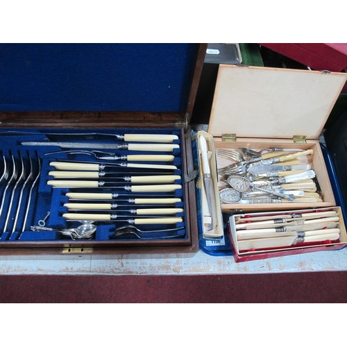 1106 - Beeston & Co canteen of cutlery together with a silver bladed mother of pearl handled pen knife and ... 