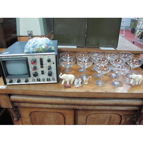 1108 - Twelve Babycham Glasses, marbles, model animals, Farnell Oscilloscope.