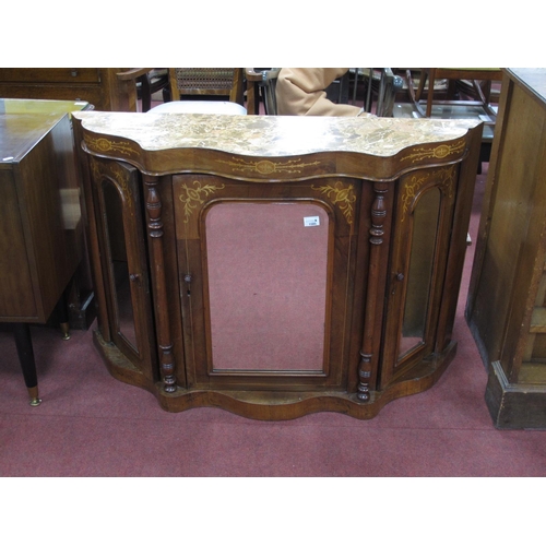 1585 - XIX Century Walnut Inlaid Serpentine Shaped Chiffonier, with pseudo marble top, central mirror door,... 