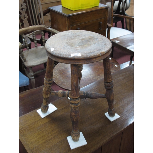 1588 - XIX Century ash elm stool with turned legs and X stretcher.