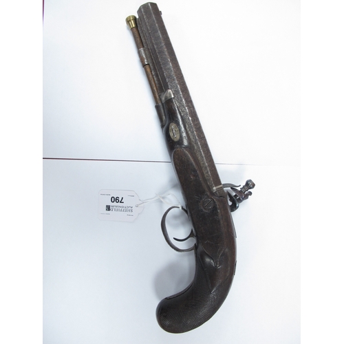 790 - 19th Century Flintlock pistol with octagonal barrel, some engraving to lock including 'LONDON' and c... 