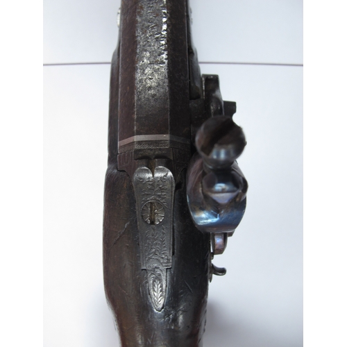 790 - 19th Century Flintlock pistol with octagonal barrel, some engraving to lock including 'LONDON' and c... 