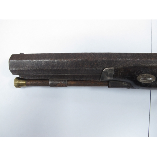 790 - 19th Century Flintlock pistol with octagonal barrel, some engraving to lock including 'LONDON' and c... 