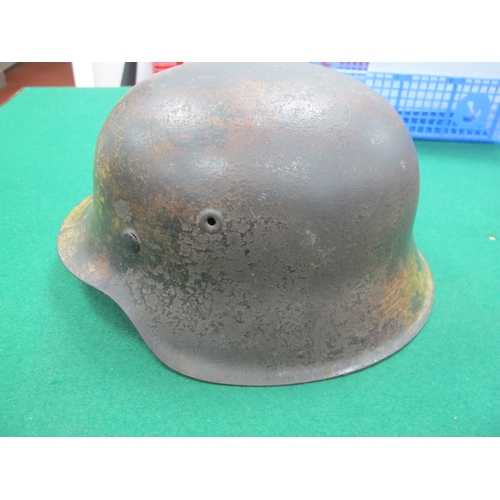 751 - WW2 German Army M42 steel helmet with liner and split leather chin strap, marks on interior of helme... 