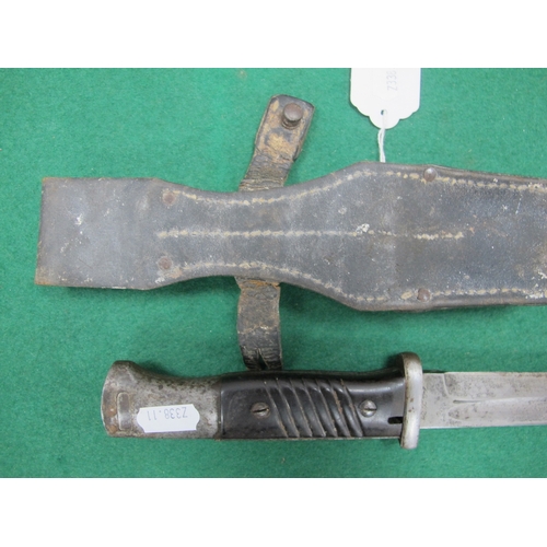 776 - WW2 German K98 bayonet with markings 1850 42 c u e(?) to blade, complete with scabbard (some deforma... 