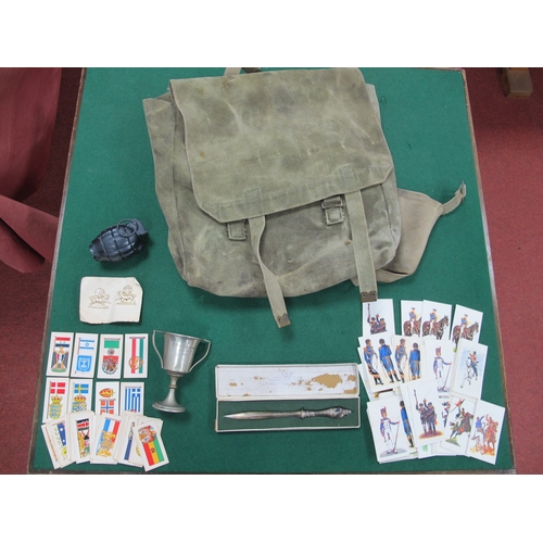 744 - British Army Themed Items, including WWII webbing, replica No. 36 hand grenade, York and Lancaster R... 