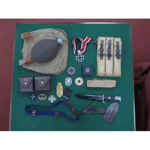 774 - Selection of reproduction Third Reich items including Hitler Youth dagger, insignia, water bottle an... 