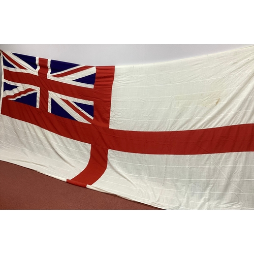 727 - Large Royal Navy White Ensign Flag with Various Stamped Marks including Broad Military Arrow, some m... 