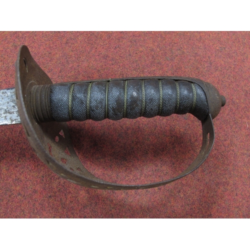 786 - Victorian British Army Sword with curved single fullered blade, basket guard with crown motif and wi... 